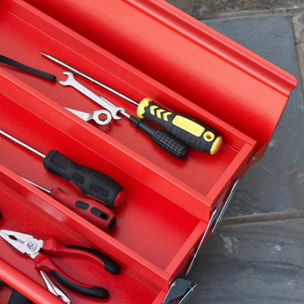 HOMCOM Boite à outils métallique - coffret à outils - caisse à outils 3 niveaux 5 plateaux rétractables - tôle acier rouge