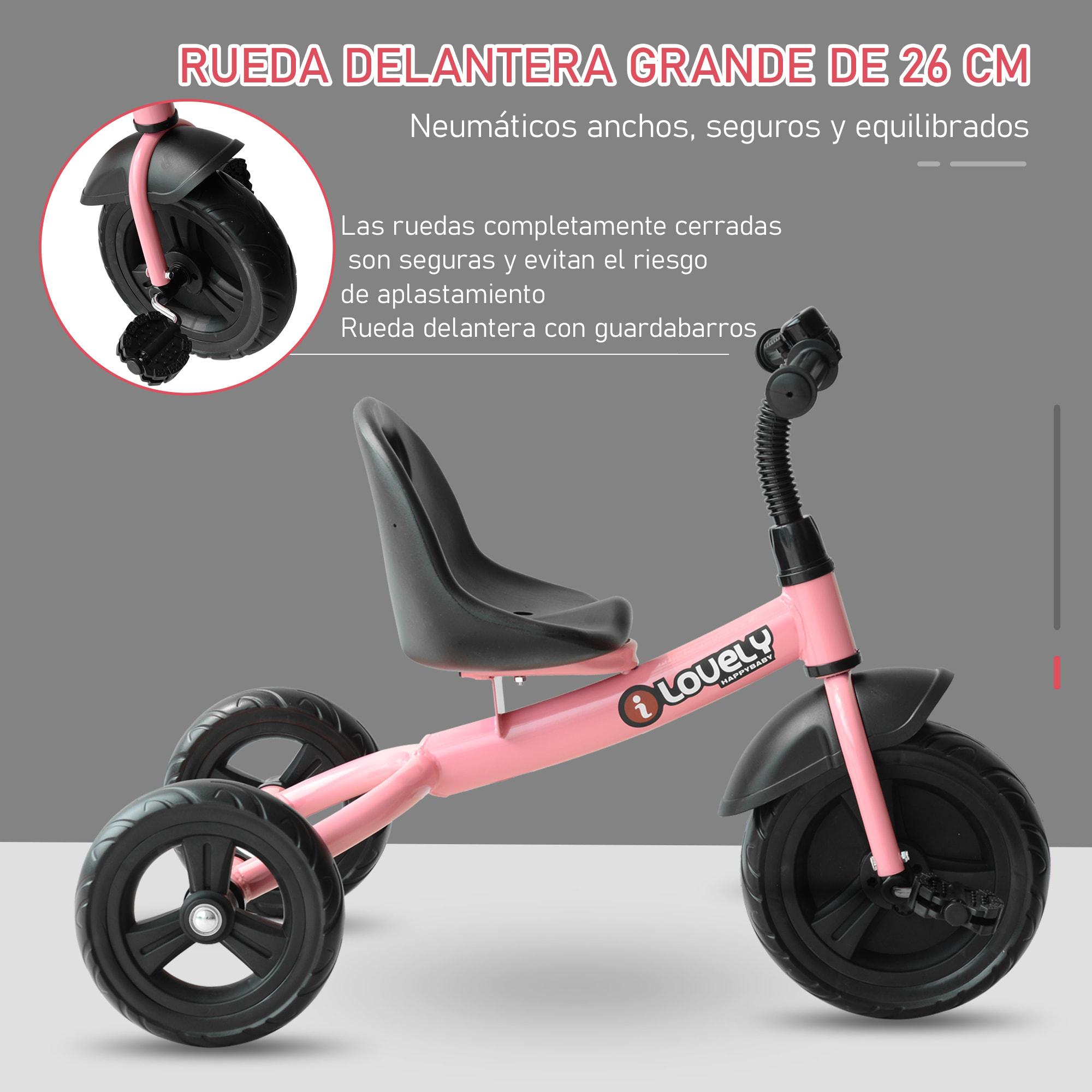 Triciclo para Niños con Timbre Rosa