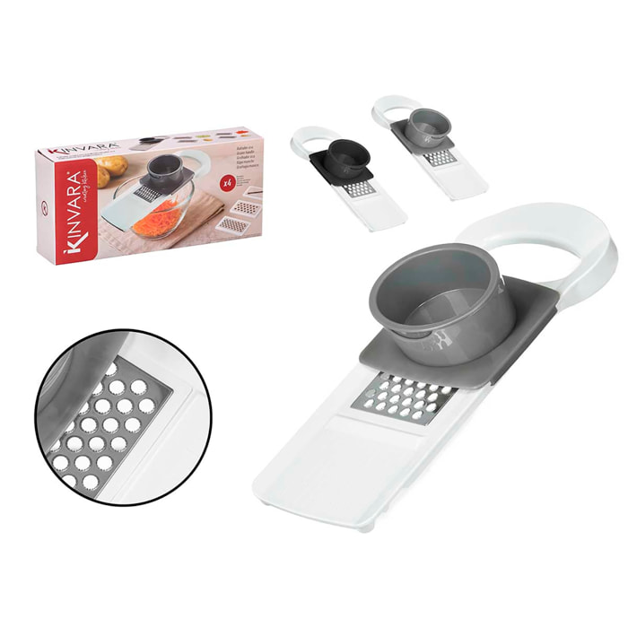 Confezione da 2 grattugie con manico e 4 tipi di tagli. Assortimento casuale di 2 colori