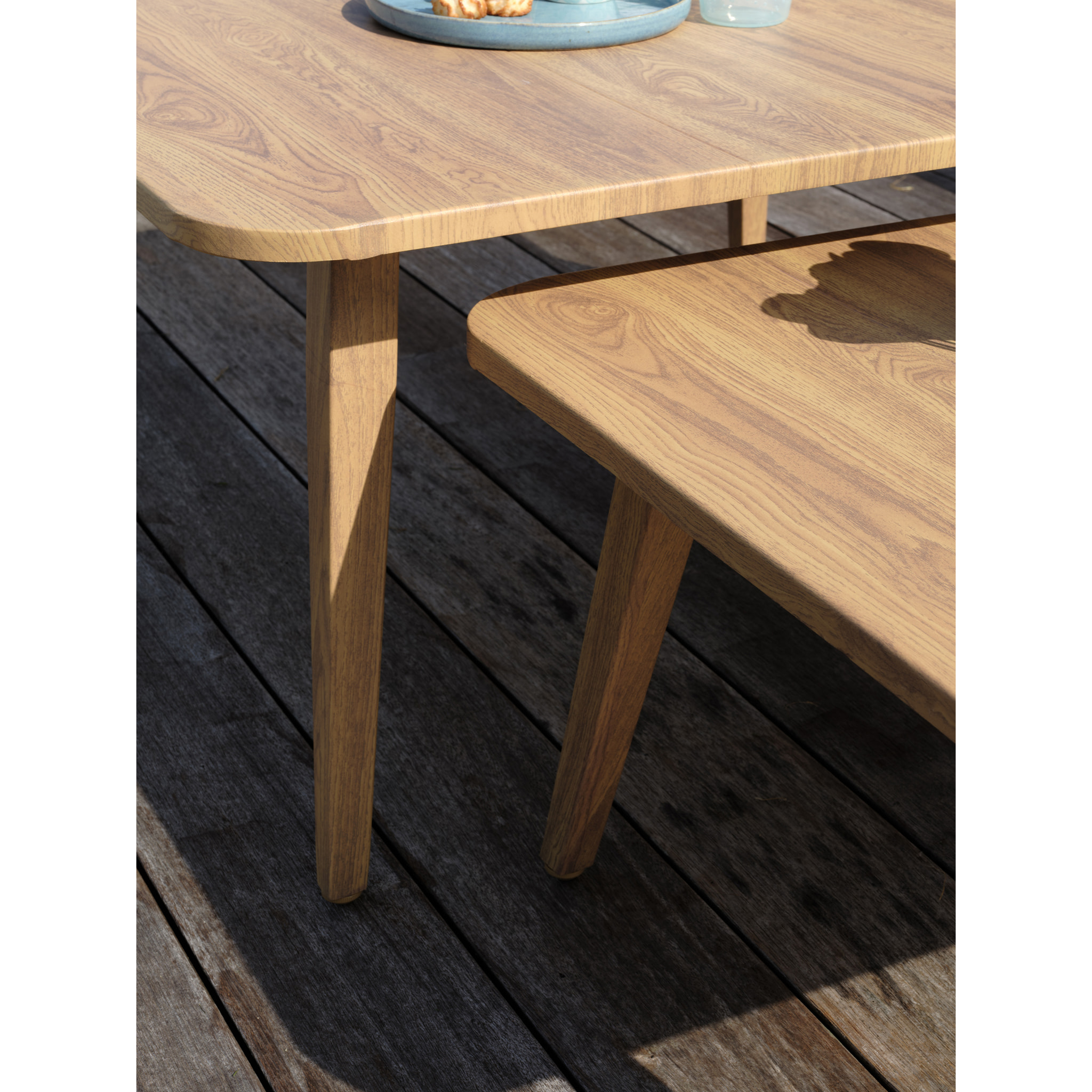 IBARRA - Salon bas de jardin 5 pl en aluminium imitation bois et corde tissée