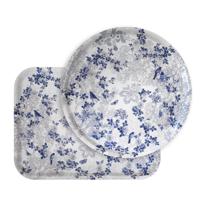 Plateau bois imprimé bleu Voliere bleu