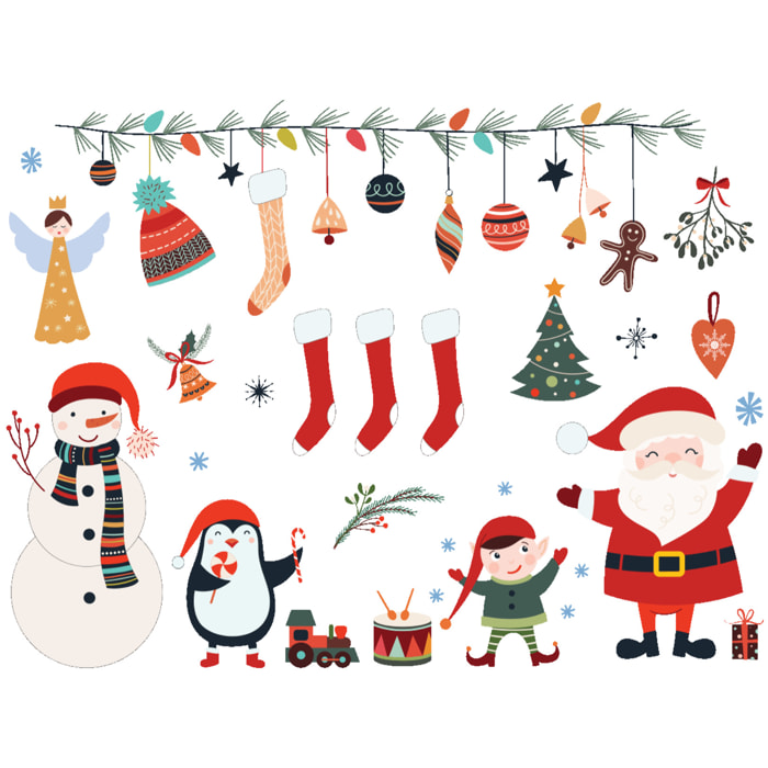 Sticker Noël père noël et éléments de noël - Autocollants stickers adhésifs noël - décoration fêtes