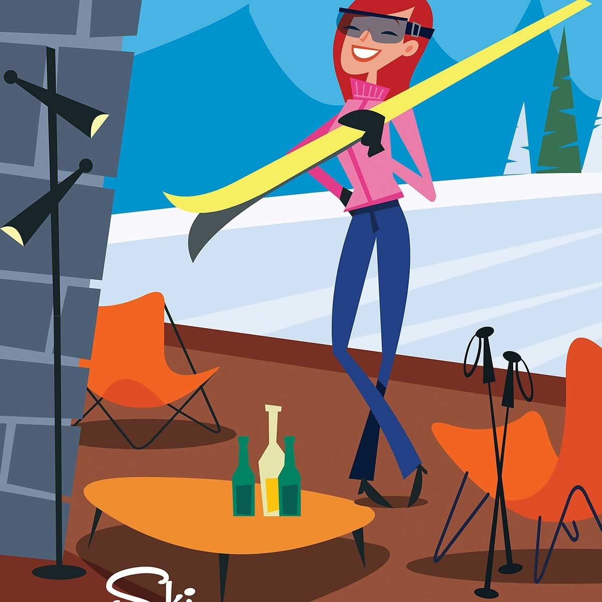 Affiche Ski à Courchevel Affiche + cadre en bois - Noir