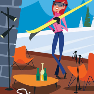 Affiche Ski à Courchevel Affiche + cadre en bois - Noir