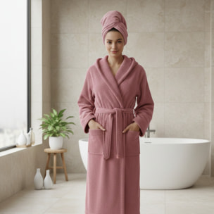 CASA MATTA Accappatoio con Cappuccio in Spugna di Puro Cotone 380 gr_Rosa_S