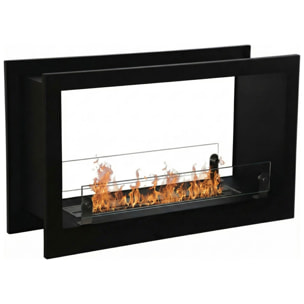 Massenzio - Camino a Bioetanolo da Incasso Bifacciale 90x55x30 cm con Bruciatore 2,3 Litri Nero