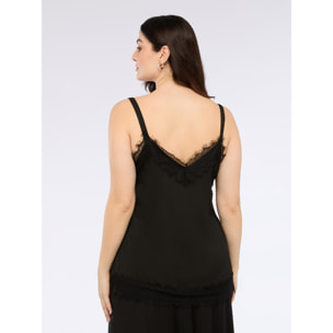 Fiorella Rubino - Top de satén con detalles de encaje - Negro
