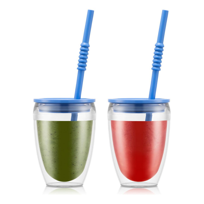 PAVINA TO GO: Set 2 gobelets double paroi plastique, avec couvercle hermétique et paille silicone, 30 cl 0.3 L
