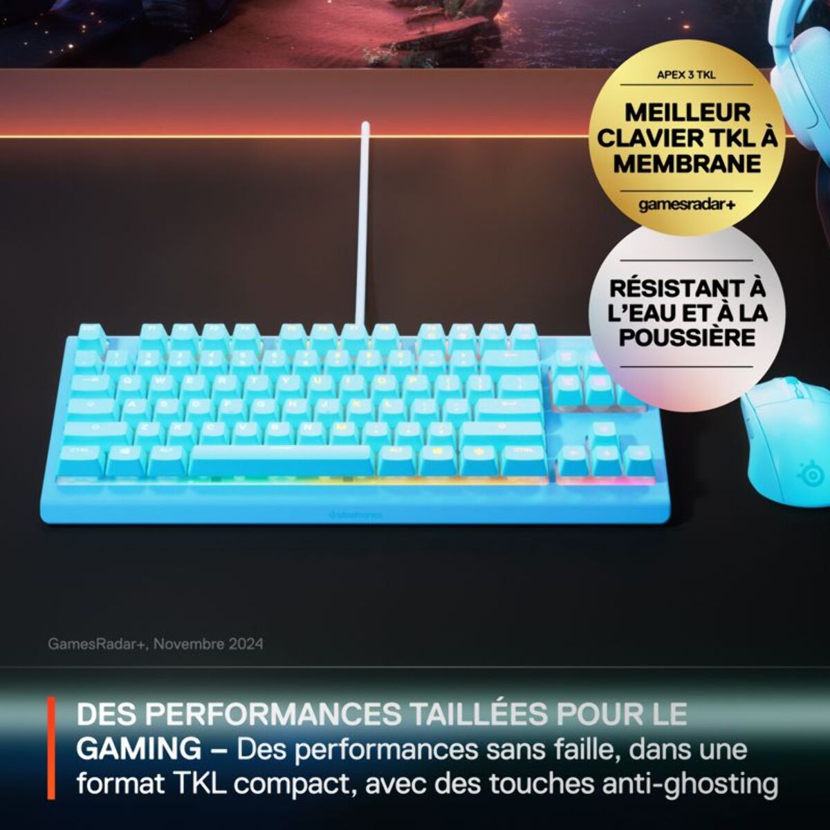 Clavier gamer STEELSERIES Apex 3 TKL Aqua - FR