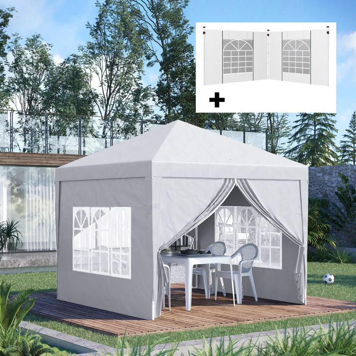 Conjunto de Carpa Incluye 1 Carpa Plegable 3x3 m Impermeable con 4 Paredes Desmontables y 2 Paredes Laterales 3x2 m para Carpa 3x3 m o 3x6 m Blanco