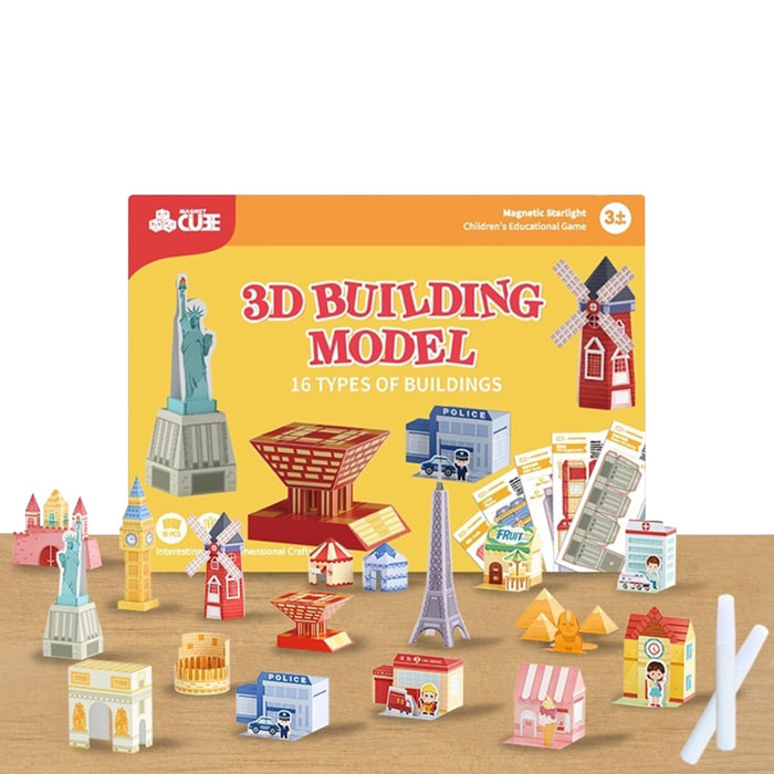 Kit manualidades 3D papel origami. Figuras de edificios.