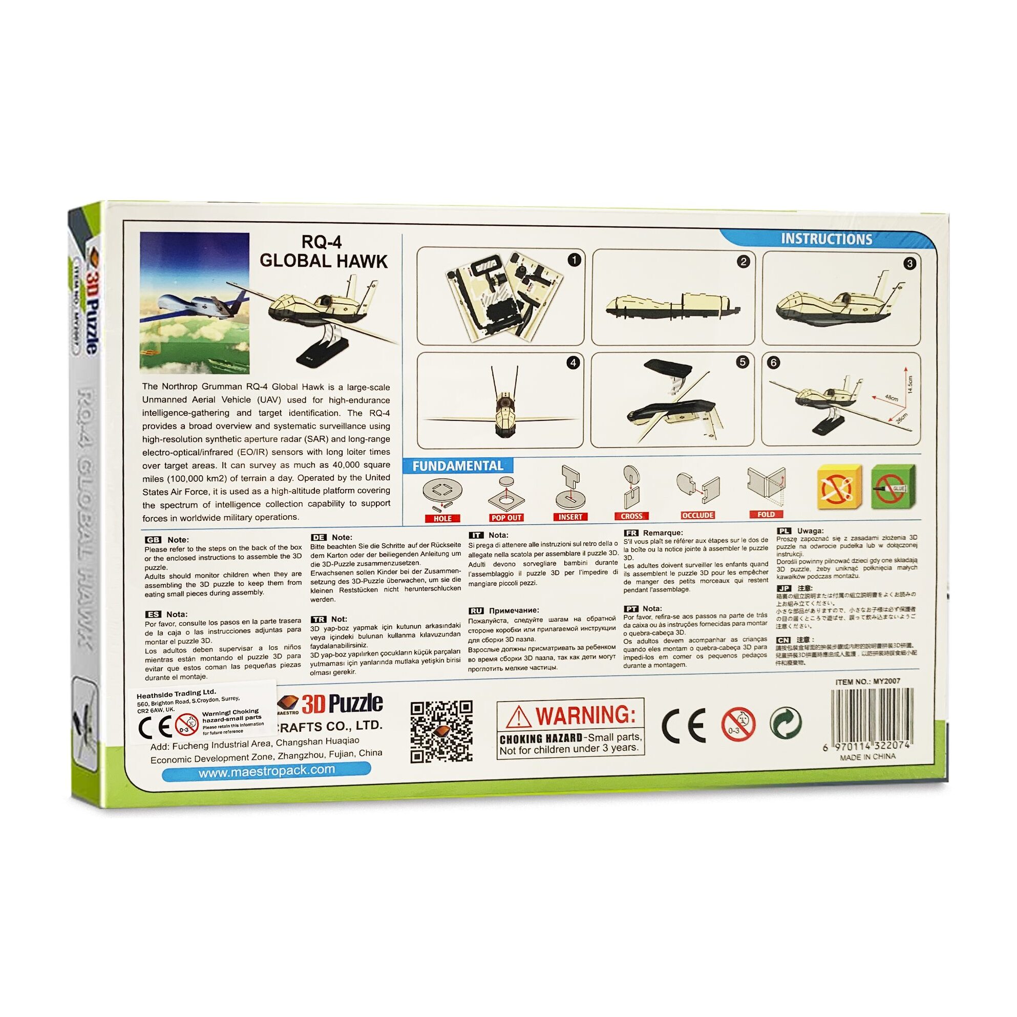 Puzzle 3D Dron-Avión no pilotado RQ-4 Global Hawk - 50 piezas - Tamaño montado: 48 x 26 x 14 cms