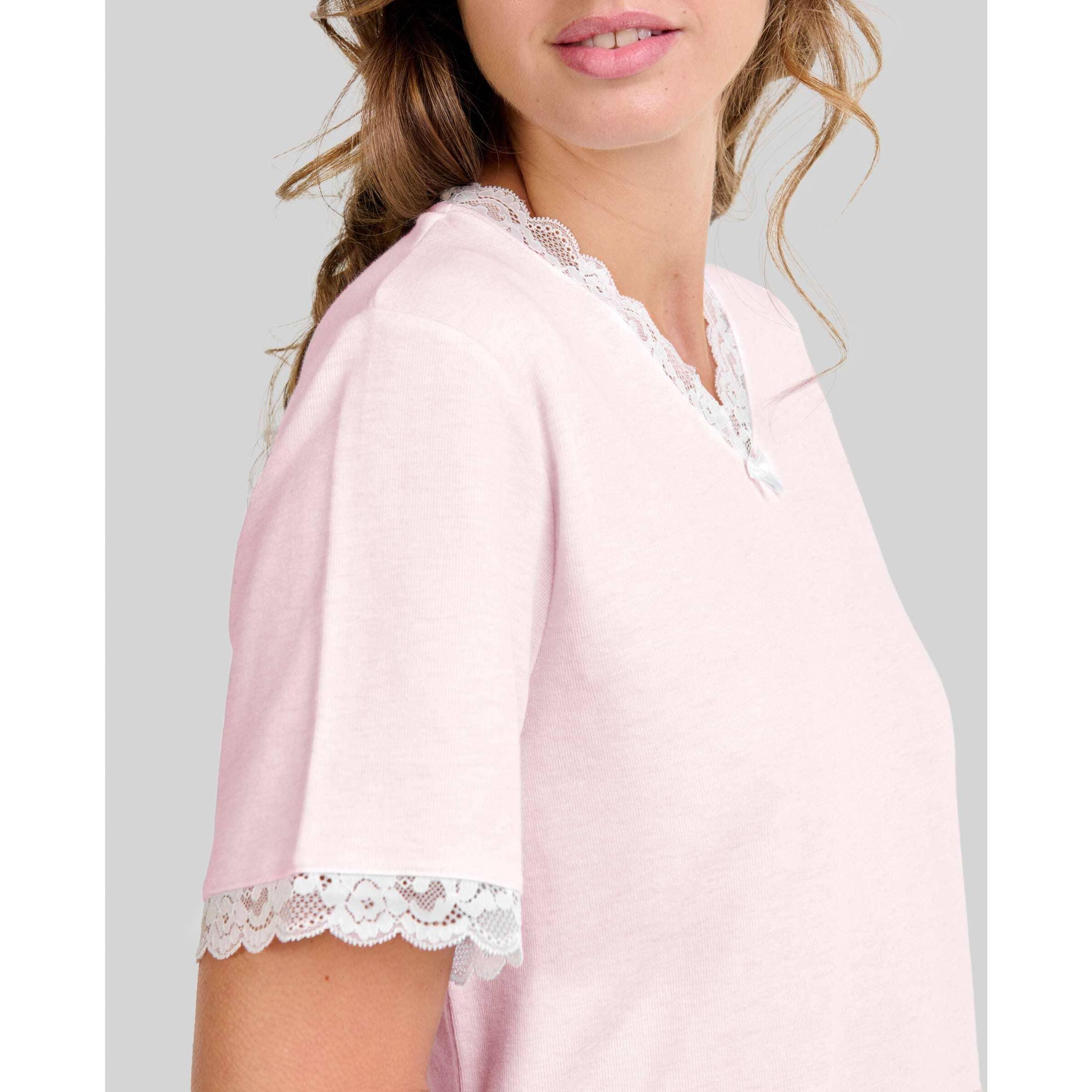 Camisón mujer con encaje escote en pico y clásica manga corta