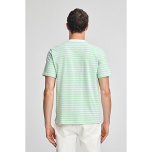 Maglietta a righe menta e beige con monogramma ricamato