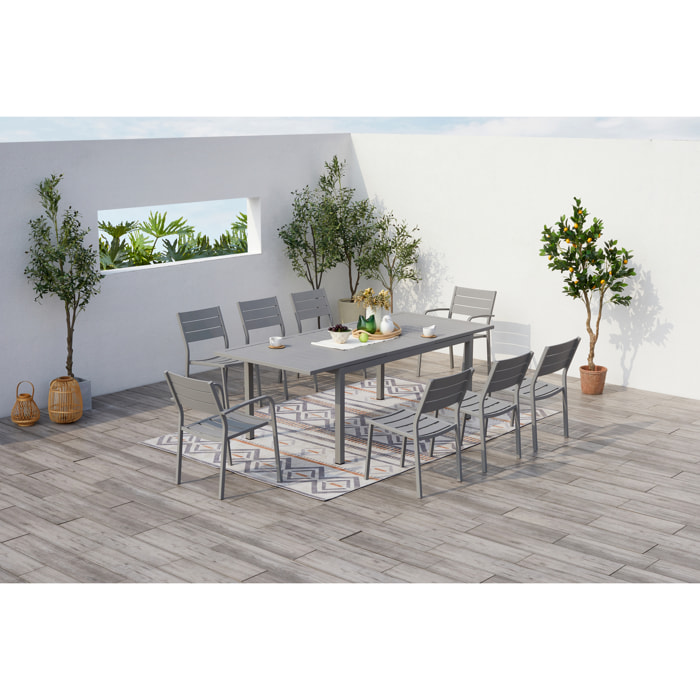 Table de jardin extensible 6 chaises et 2 fauteuils en alu  LACERDA