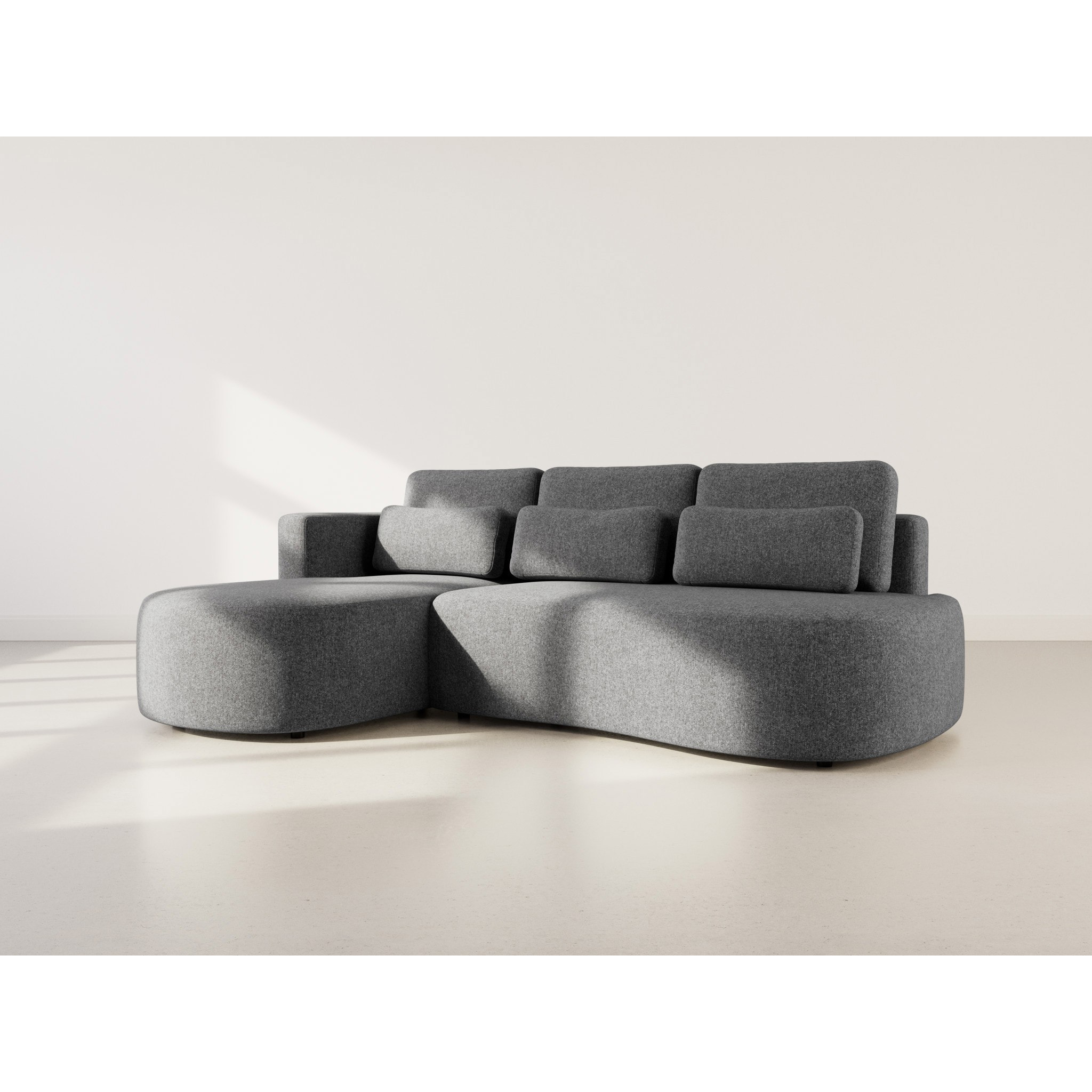 Mahina - canapé d'angle gauche 4 places convertible avec coffre en tissu texturé - Gris Anthracite
