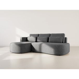 Mahina - canapé d'angle gauche 4 places convertible avec coffre en tissu texturé - Gris Anthracite