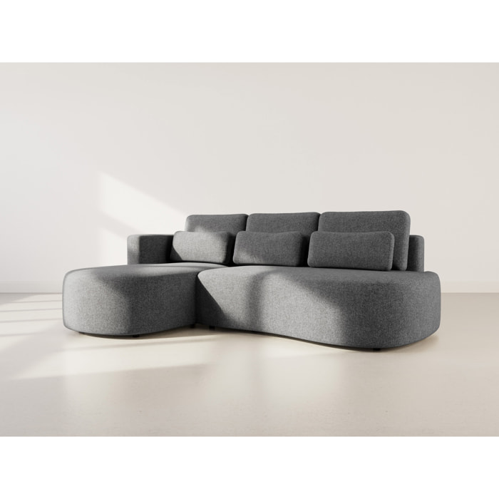 Mahina - canapé d'angle gauche 4 places convertible avec coffre en tissu texturé - Gris Anthracite