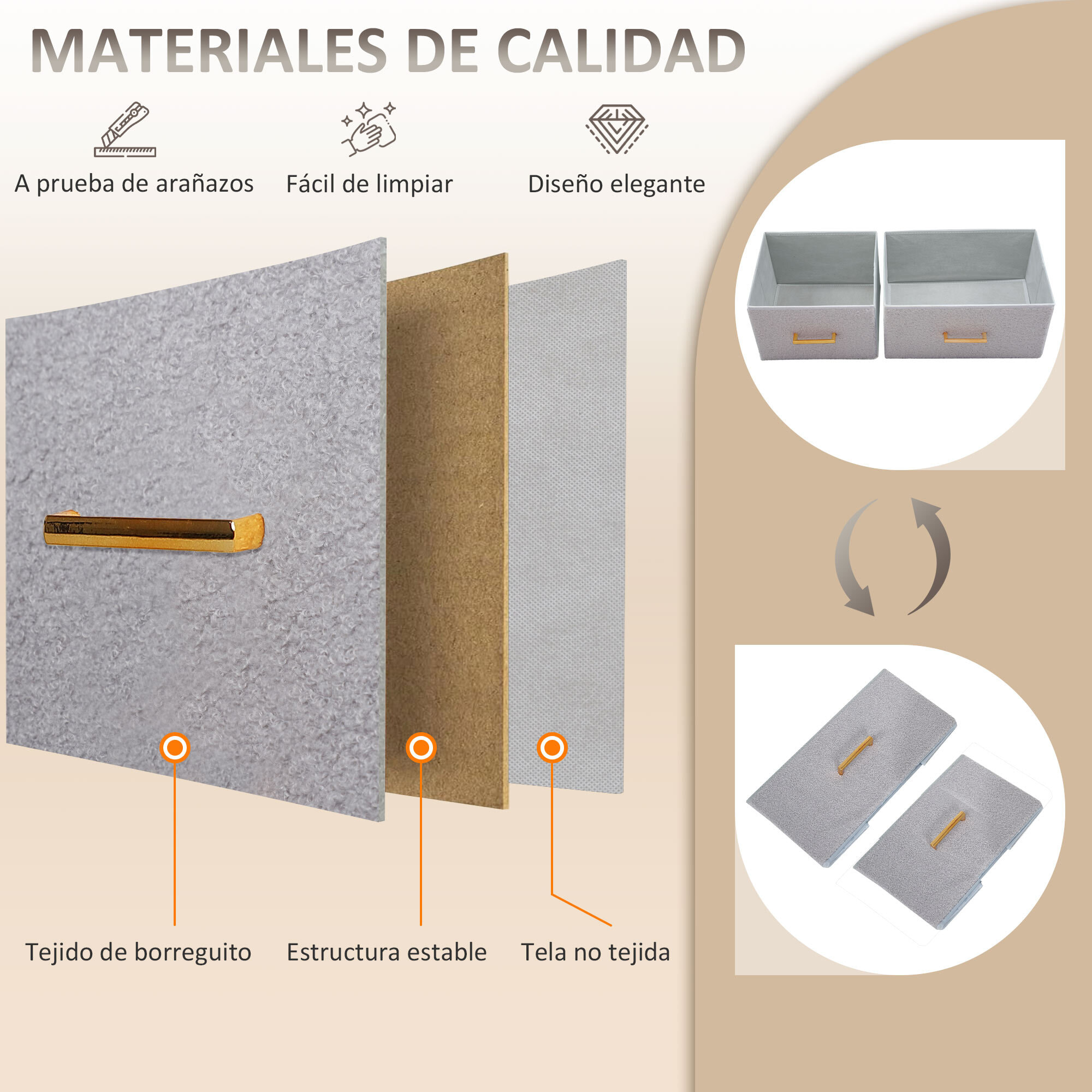 Cómoda con 9 Cajones Tapizado en Borreguito Cajonera de Tela con Estructura de Acero Cómoda para Dormitorio Pasillo Gris