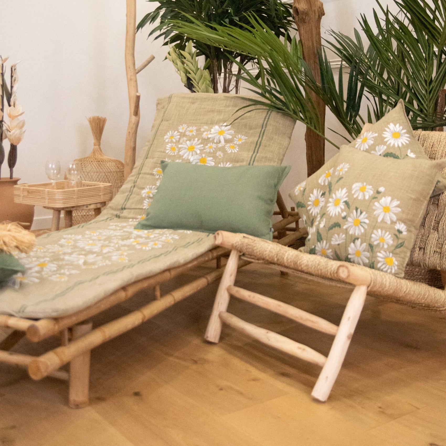 Édredon décoratif en coton motif marguerite - Taupe