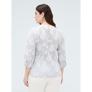 Fiorella Rubino - Blusa de algodón jacquard con bordado floral - Blanco
