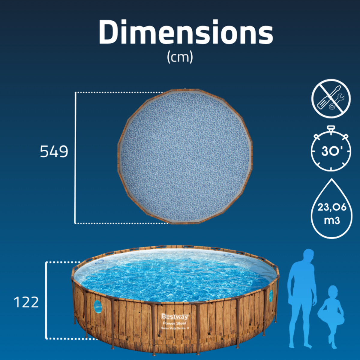 Bestway Piscine hors sol tubulaire ronde Bestway Power Steel Swim Vista 549 x 122 cm décor bois