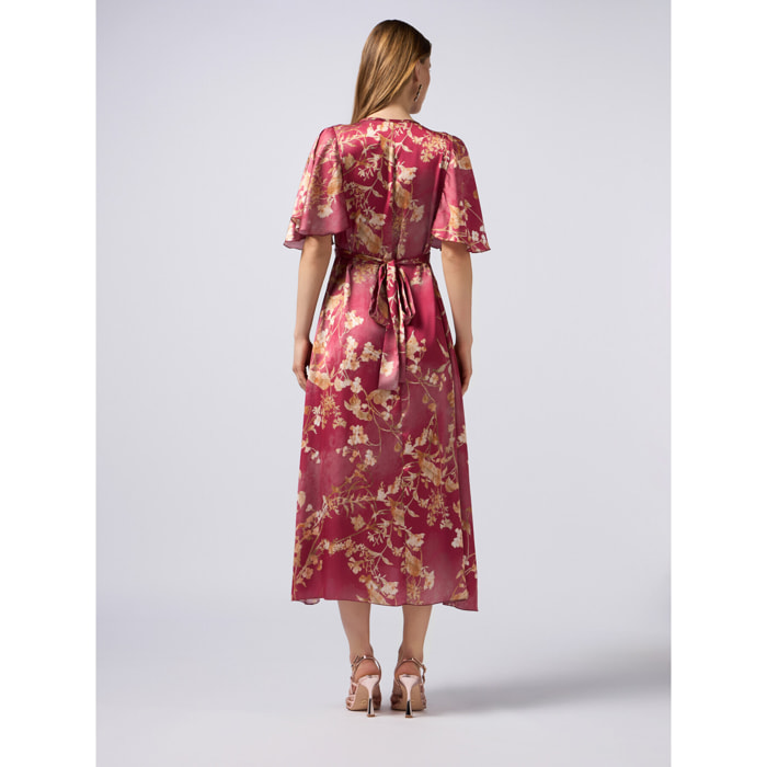 Oltre - Vestito lungo in raso floreale - Rosso