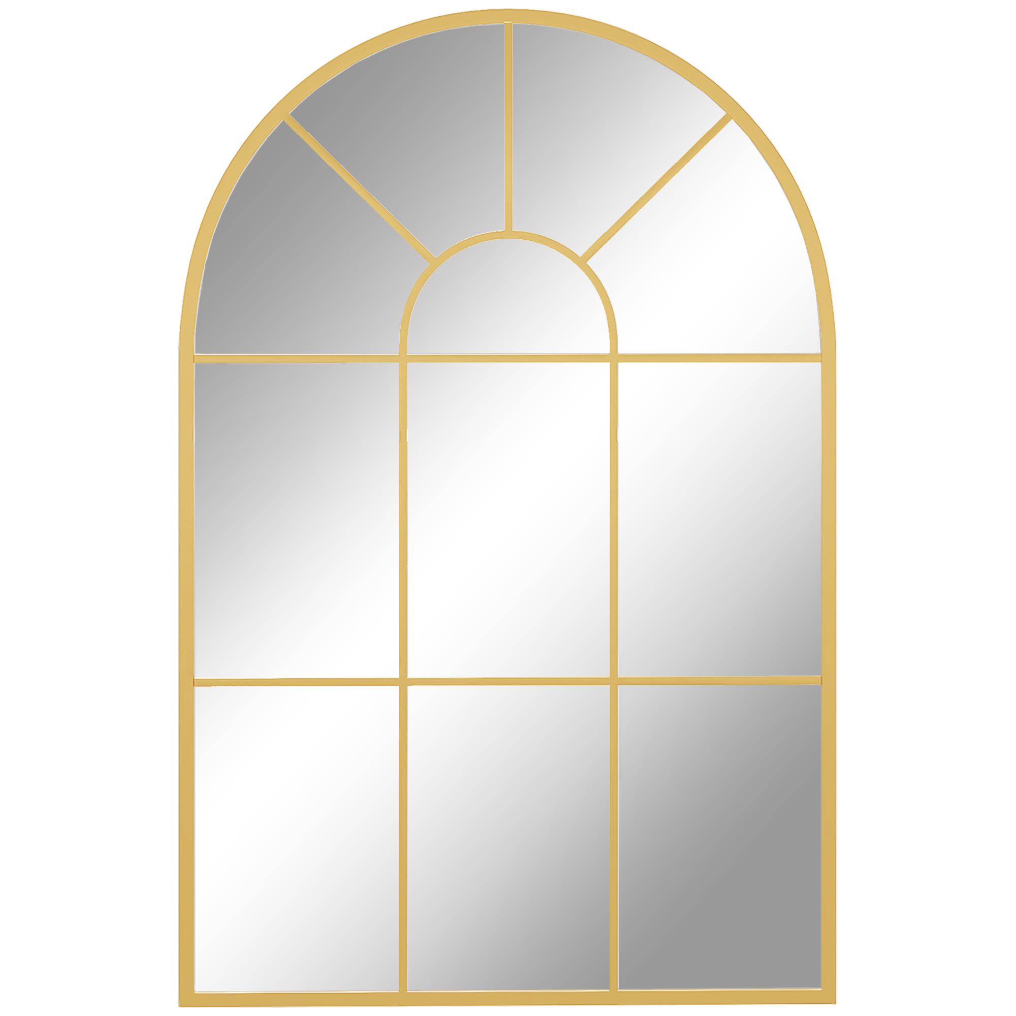 Espejo Decorativo de Pared 60x91 cm Espejo de Ventana de Metal para Salón Dormitorio Entrada Estilo Moderno Dorado