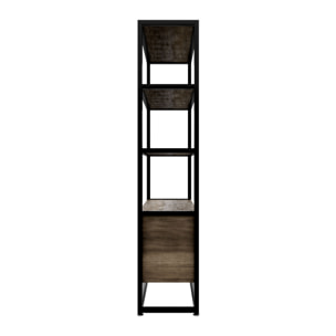 Edo - Scaffale Libreria a Muro 76x162,5x33,5 cm 3 Ripiani con Mobiletto 2 Ante in Legno Bleach Struttura in Metallo Nero