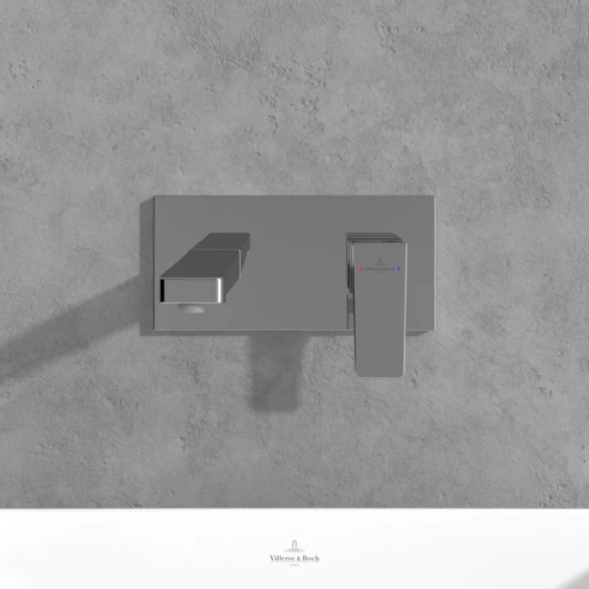 Mitigeur lavabo mural VILLEROY ET BOCH Architectura Square avec vidage Push Open Chrome + corps encastré