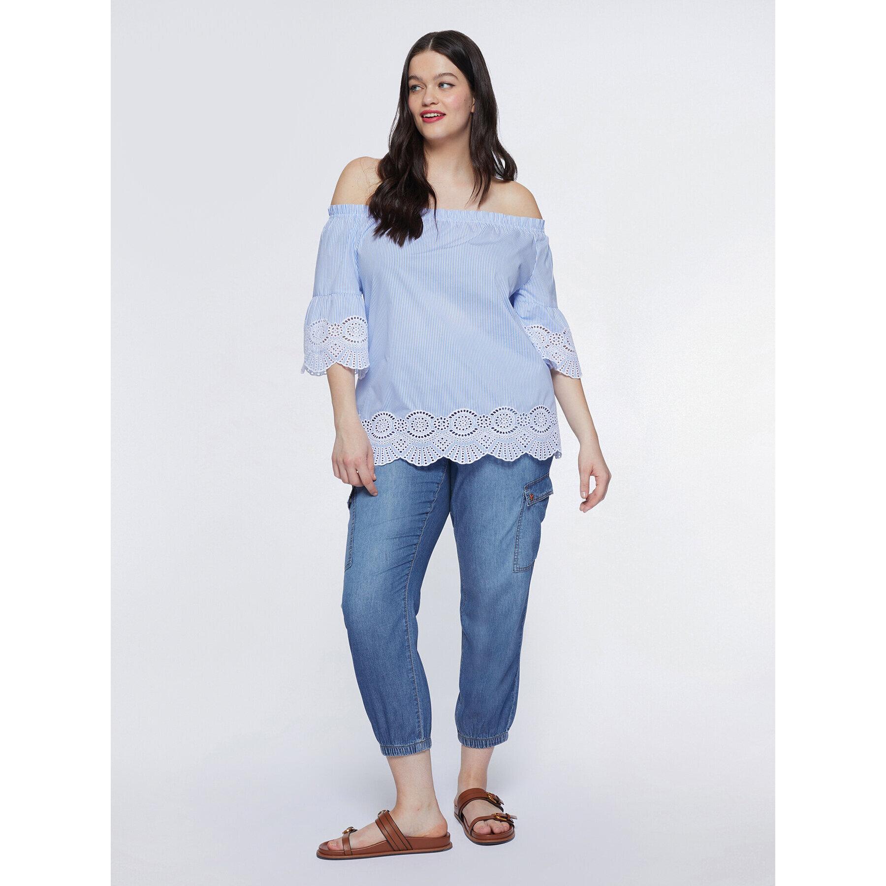 Fiorella Rubino - Blusa off shoulders con bordi in pizzo - Azzurro