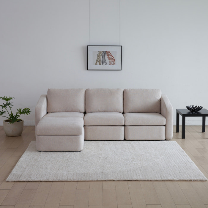 Canapé modulable 3 places beige avec pouf GALEGO