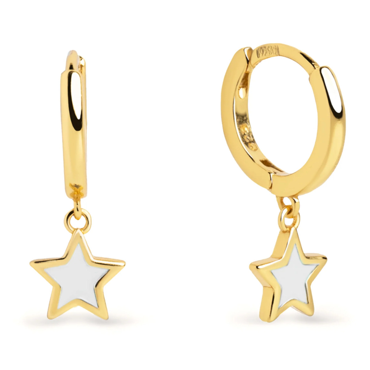 Orecchino Star White Enamel Argento Placcato Oro