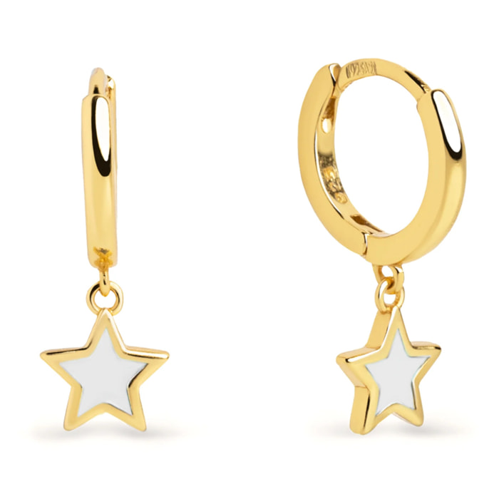 Orecchino Star White Enamel Argento Placcato Oro