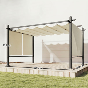 Pérgola de Jardín 4x3 m con Techo Retráctil y 4 Cortinas Enrollables Automáticas, Cenador de Jardín con Protección UV50+, Estructura de Aluminio, Drenaje, Pabellón para Exterior, Crema