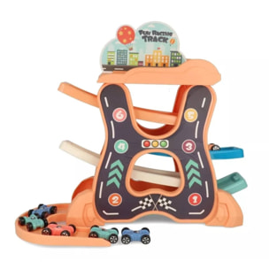 Well home juego de pista para coches en color aleatorio en naranja o azul con 6 coches