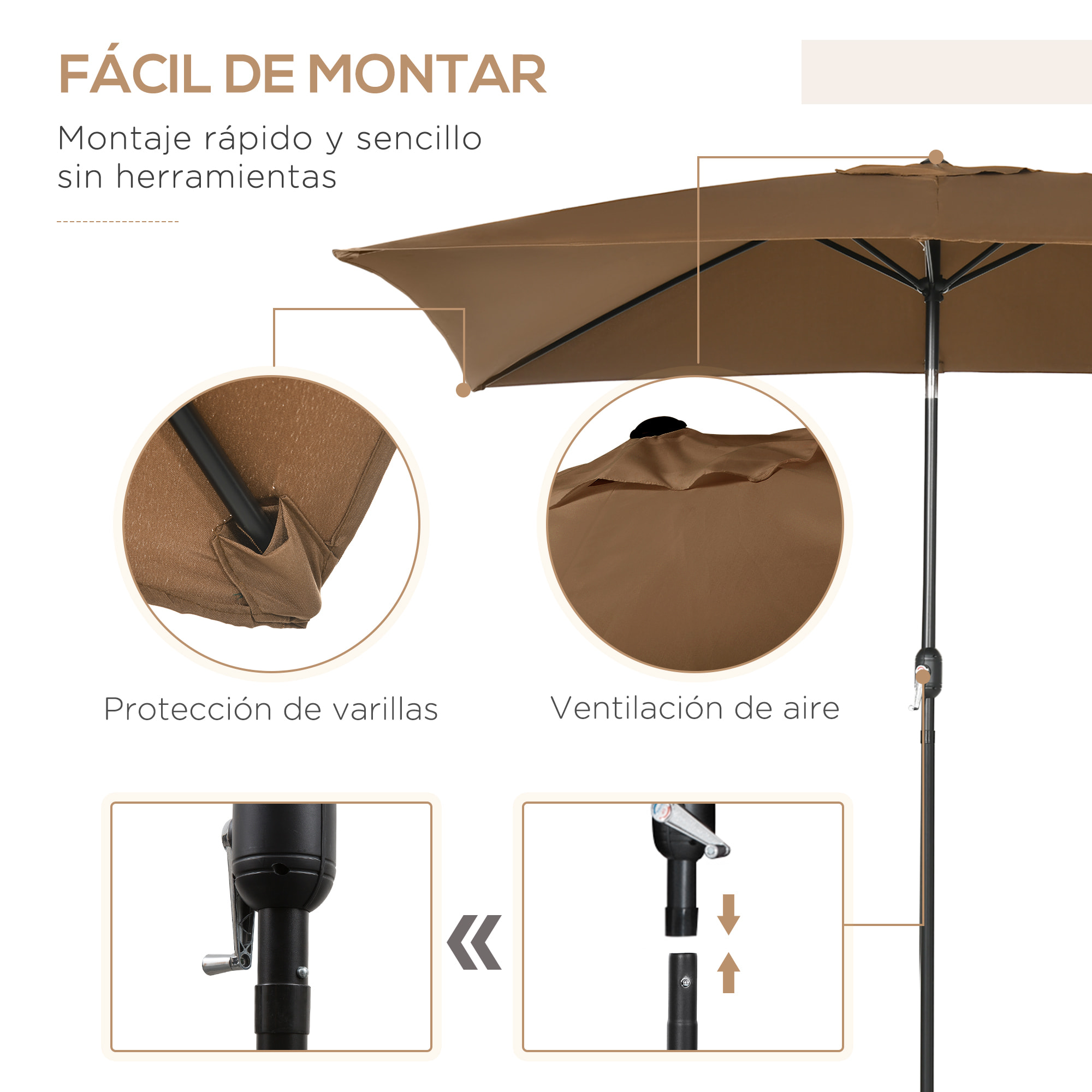 Sombrilla de Terraza Exterior 198x294 cm Parasol de Terraza Exterior con Ángulo Ajustable Mástil de Aluminio y Anti-UV Sombrilla para Jardín Patio Café