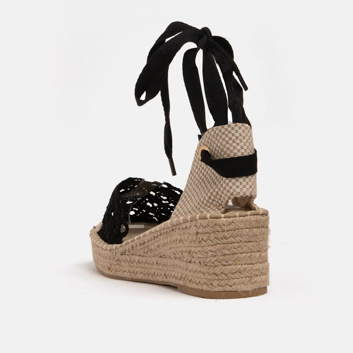 Zeppa a uncinetto con fondo in paglia - NERO