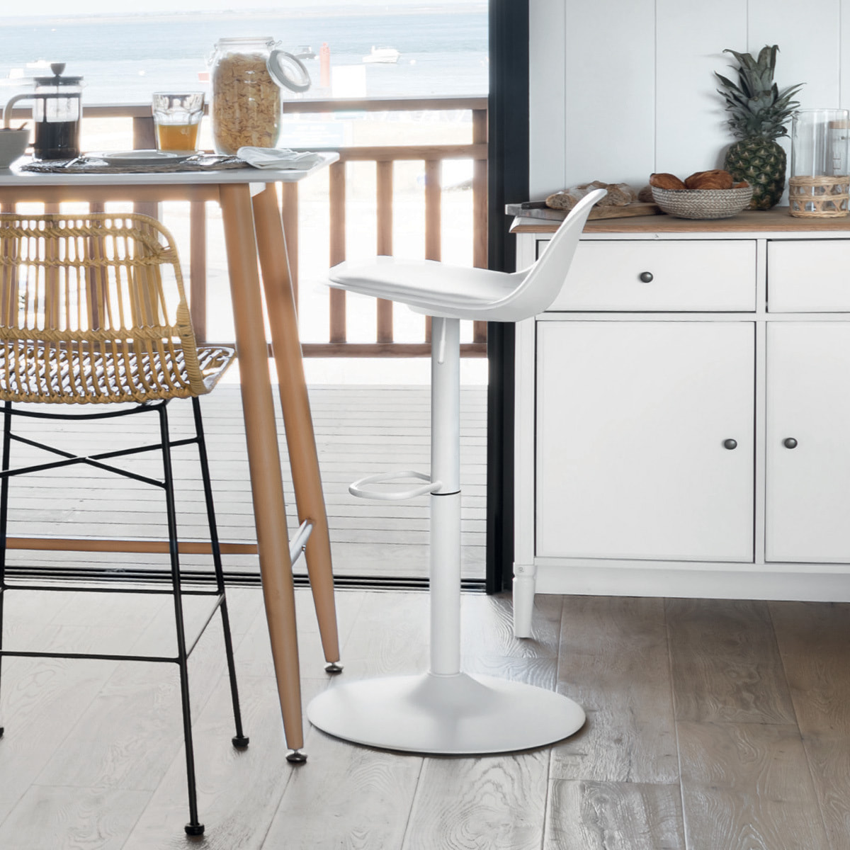 Chaise de bar "Aiko" - blanc - hauteur ajustable