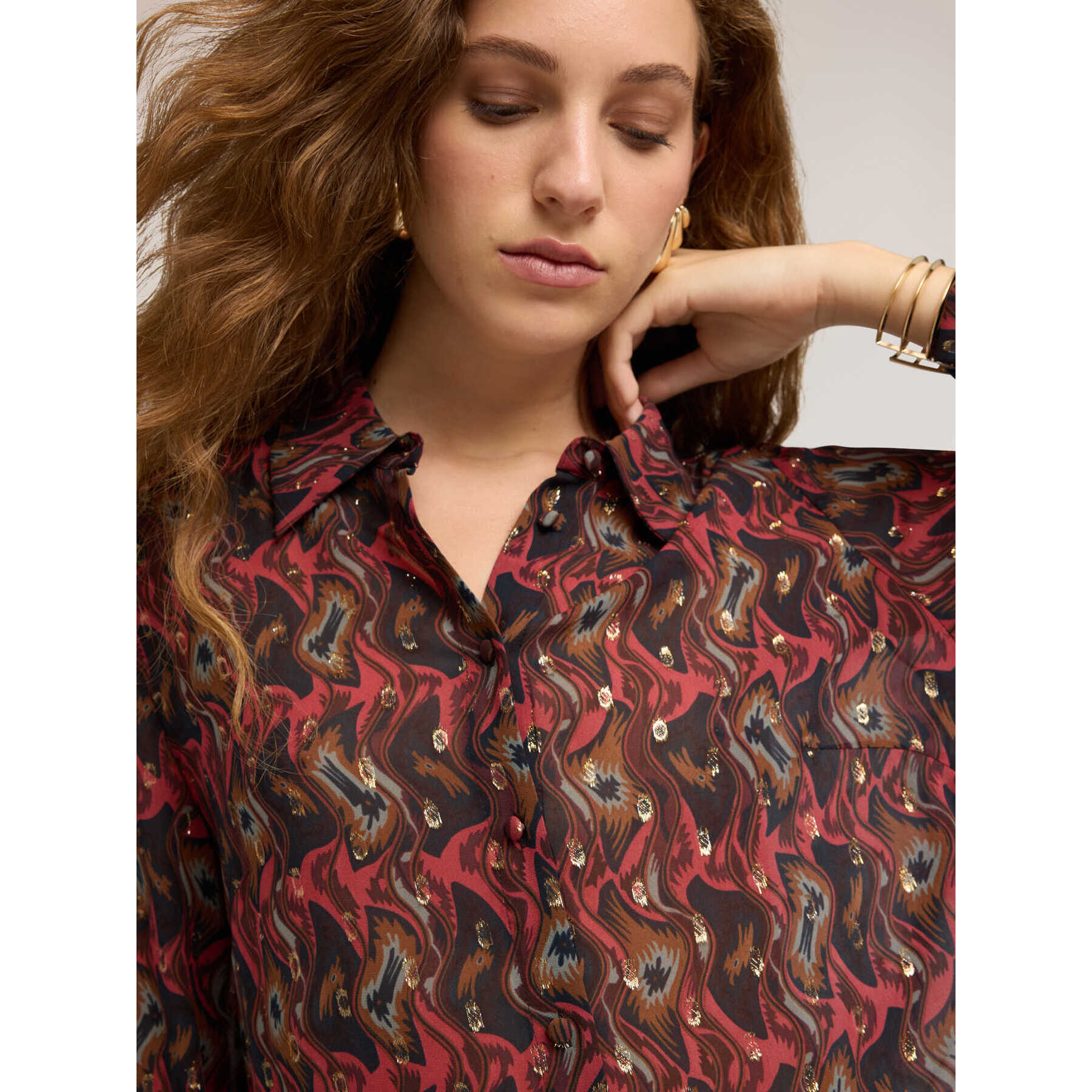 Motivi - Camicia in georgette fil coupé con stampa - Rosso