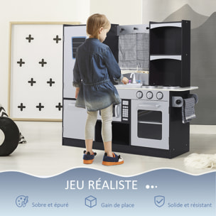 Cuisine pour enfants en bois jeu jouet d'imitation grand réalisme multi-équipement 105L x 32l x 95H cm argent noir