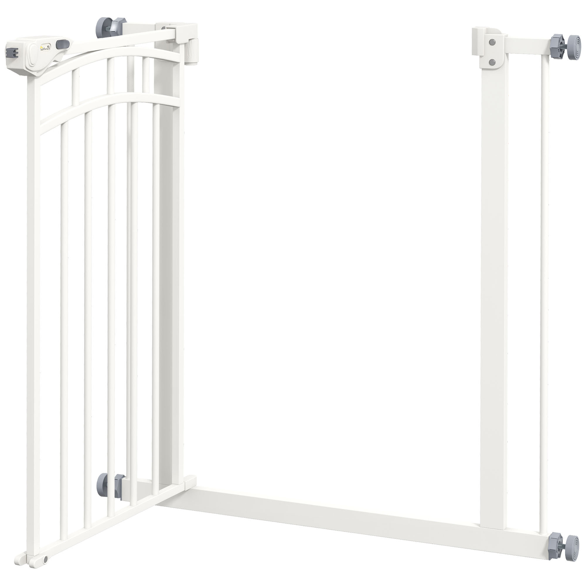 Barrière de sécurité pour chien extensible 74-80 cm, double verrouillage, fermeture automatique, barrière d'escalier à fixation par pression sans percer, hauteur 76 cm, blanc