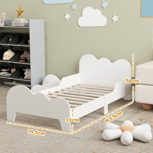 Lit pour enfant 3-8 ans design nuage - sommier à lattes inclus - barrières de sécurité - blanc