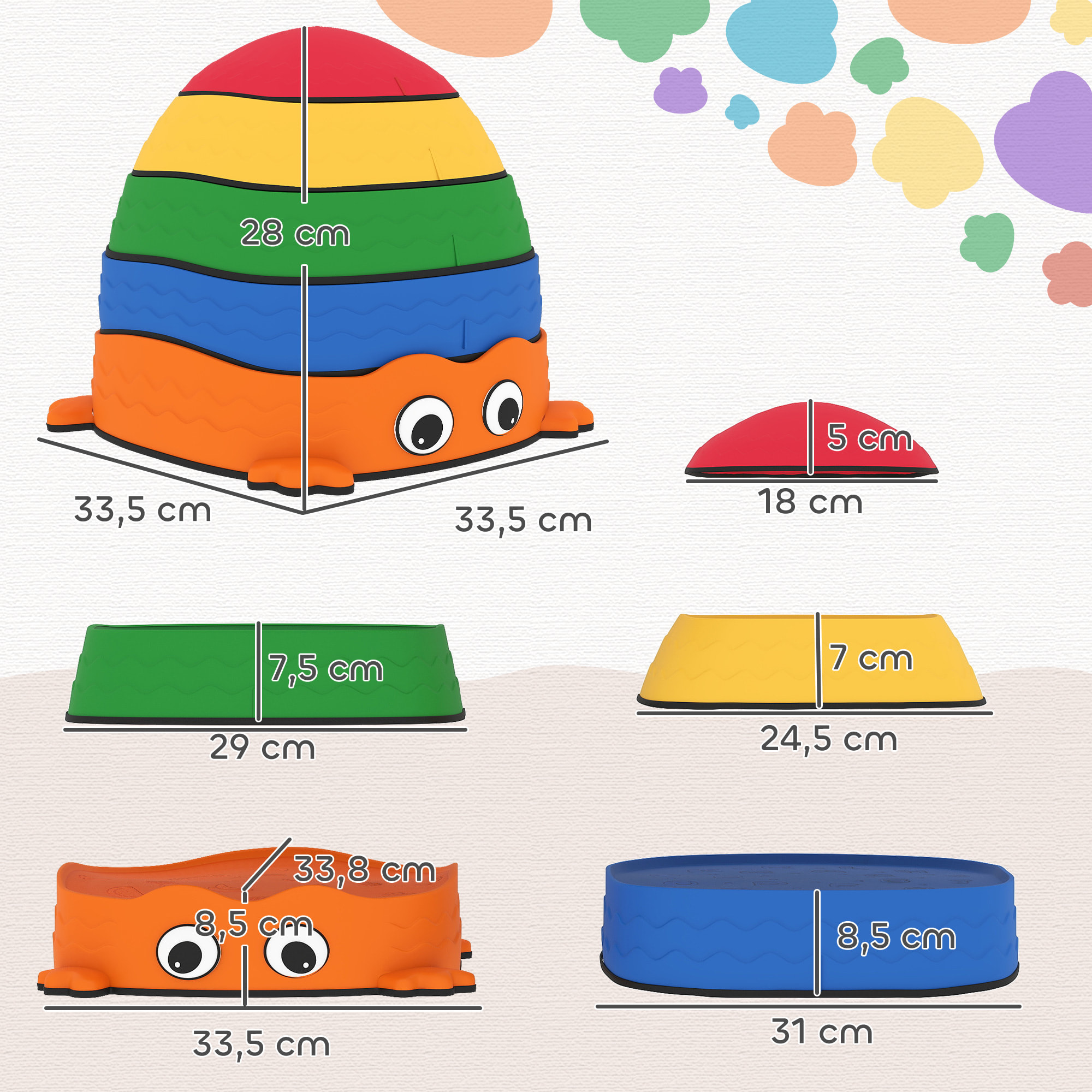 Conjunto de Piedras de Equilibrio para Niños Apilables de 5 Piezas Juego de Equilibrio para Niños de +2 Años Forma de Rana Antideslizantes para Interior y Exterior Multicolor