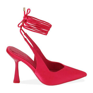 Décolleté lace-up fucsia in raso, tacco 9,5 cm