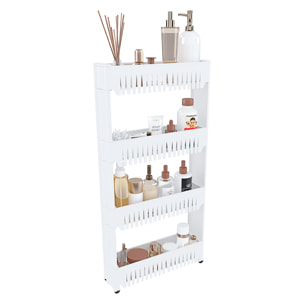 Carrello Da Cucina Salvaspazio Carrellino Portaoggetti Con Rotelle Ruote 4 Ripiani Dispensa Bagno Fino a 2.5 Kg Per Ripiano 103 x 12,5 x 54 cm Bianco