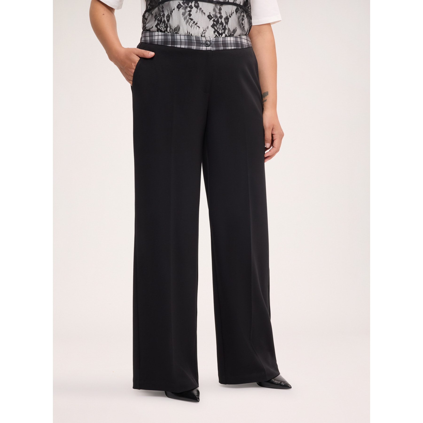Fiorella Rubino - Pantaloni Wilde Leg con banda check - Nero