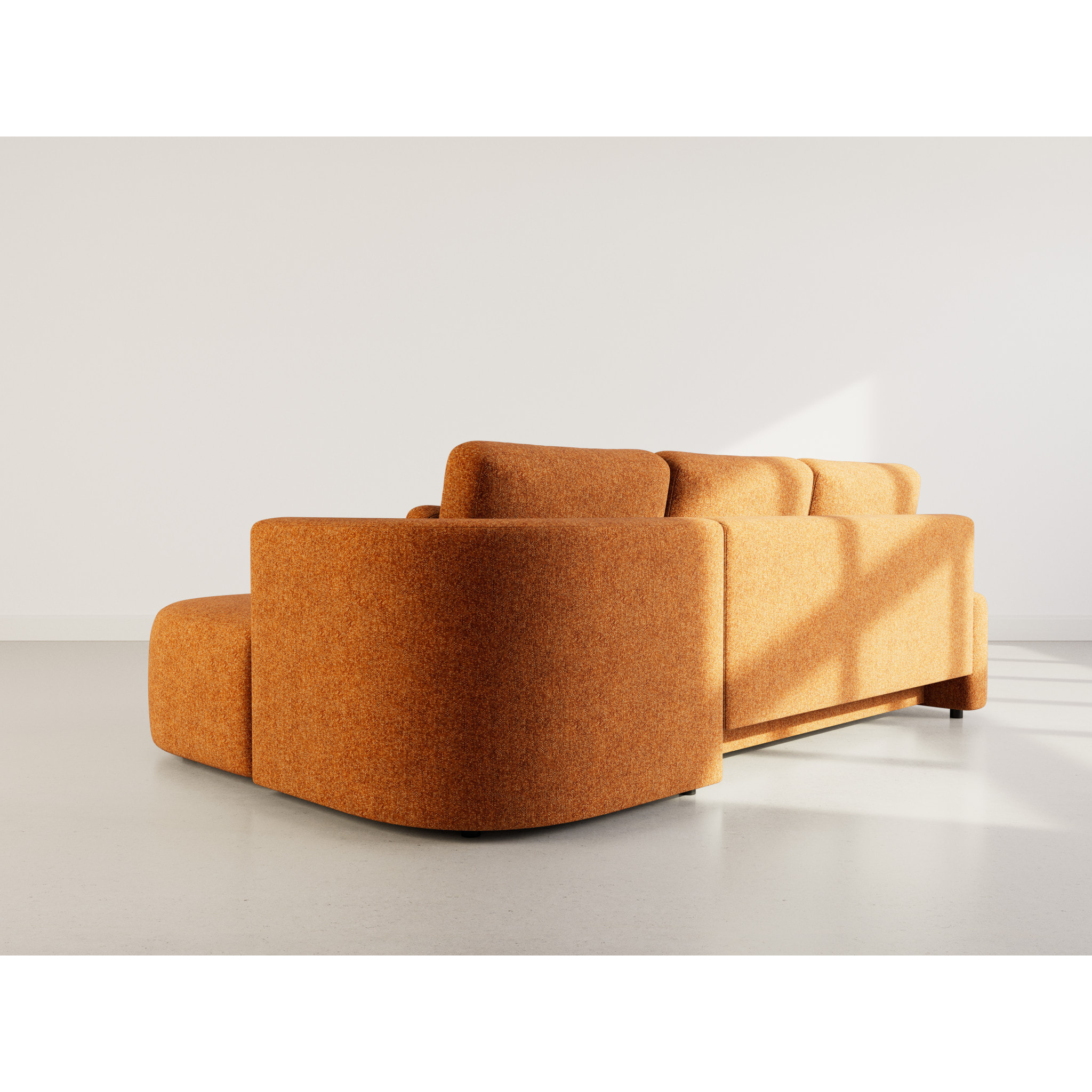 Mahina - canapé d'angle droit 4 places convertible avec coffre en tissu texturé - Terracotta