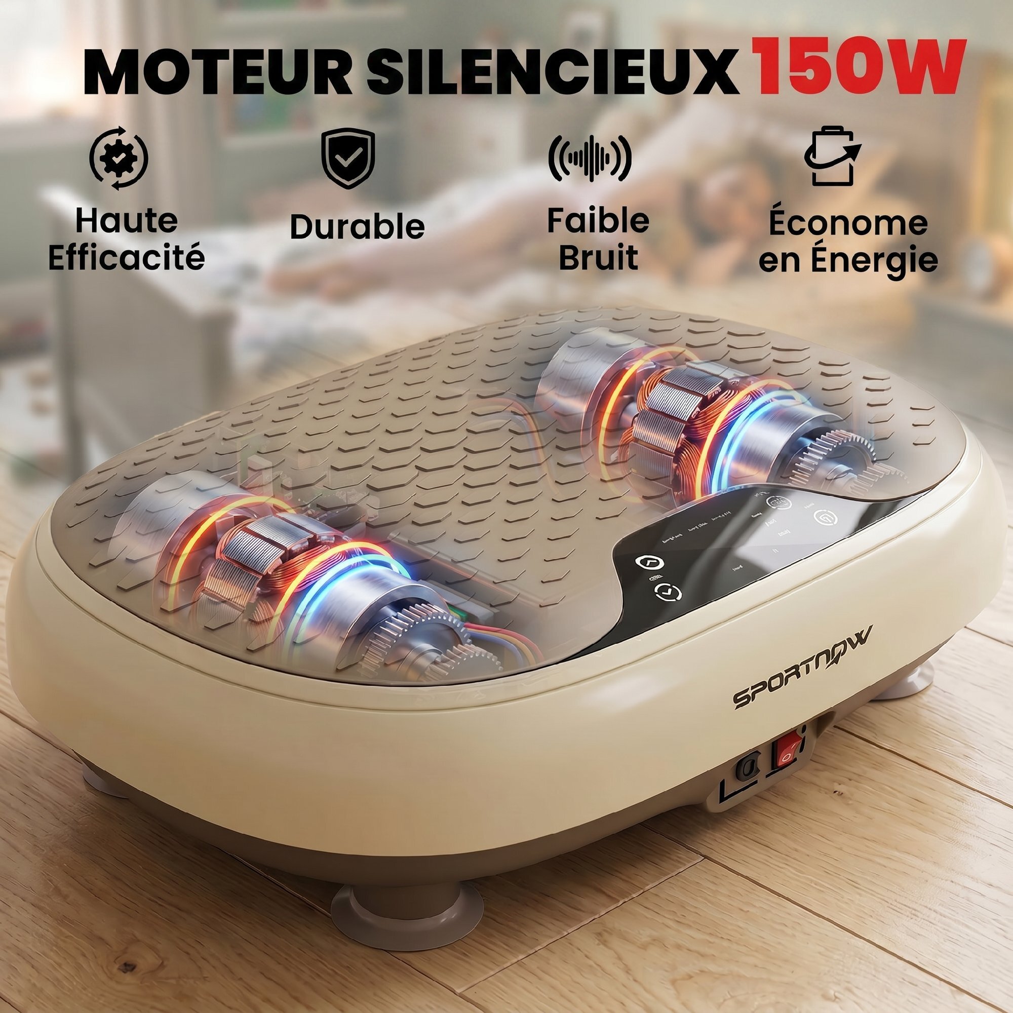 Plateforme vibrante oscillante 20 niveaux d'intensité 3 prog. écran LED télécommande beige