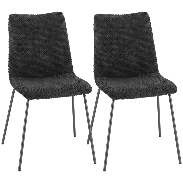 Pack de 2 Sillas de Comedor, Sillas de Cocina Modernas, Tapizadas de Terciopelo, Asiento y Respaldo Acolchados, Patas de Acero, Gris Oscuro